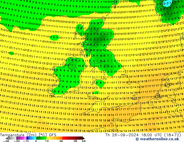 Temperature (2m) GFS Th 26.09.2024 18 UTC