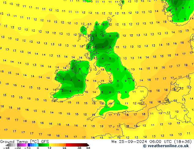 Bodemtemperatuur GFS wo 25.09.2024 06 UTC