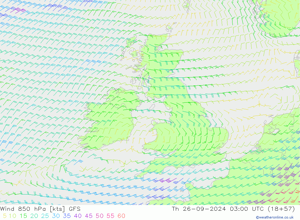 ветер 850 гПа GFS чт 26.09.2024 03 UTC