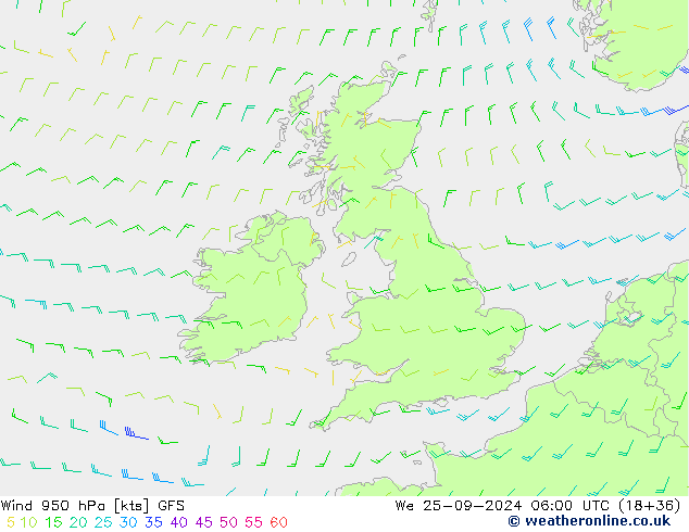 Rüzgar 950 hPa GFS Çar 25.09.2024 06 UTC