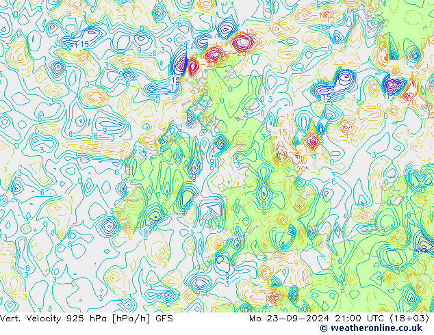 925 hPa Dikey Hız GFS Pzt 23.09.2024 21 UTC