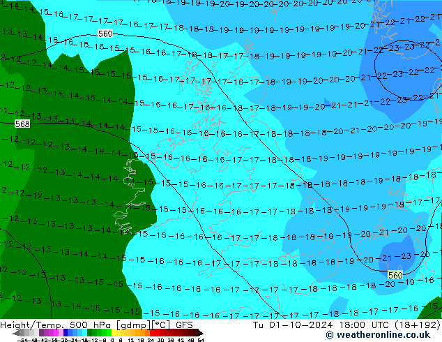 Z500/Rain (+SLP)/Z850 GFS mar 01.10.2024 18 UTC