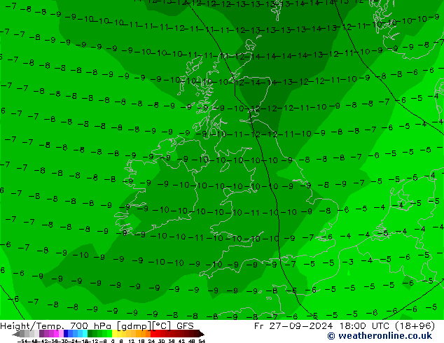 Height/Temp. 700 hPa GFS ven 27.09.2024 18 UTC