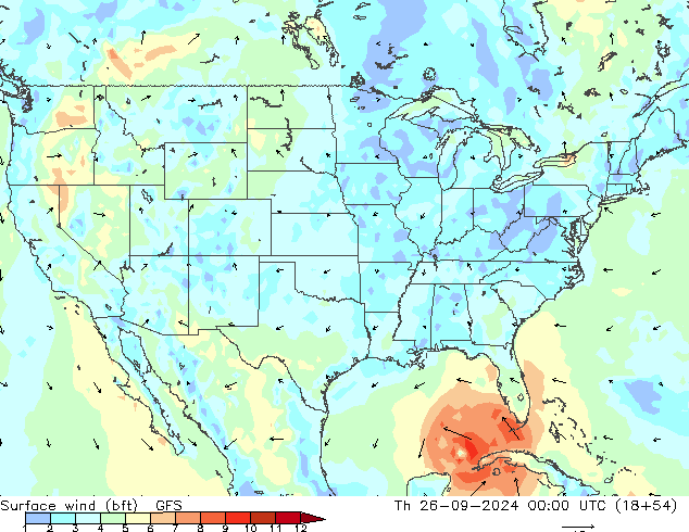 Vento 10 m (bft) GFS gio 26.09.2024 00 UTC