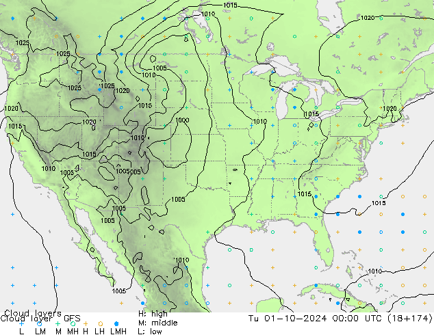 Cloud layer GFS Út 01.10.2024 00 UTC