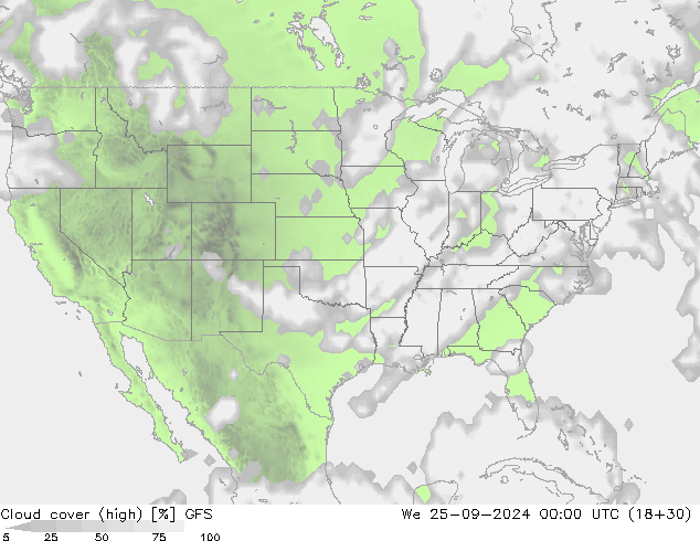 Bulutlar (yüksek) GFS Çar 25.09.2024 00 UTC