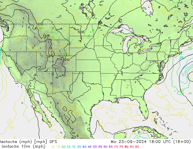 Isotachs (mph) GFS  23.09.2024 18 UTC