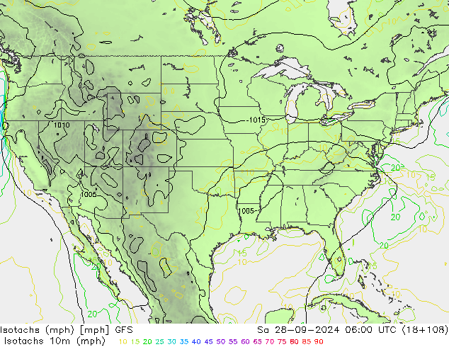 Isotachs (mph) GFS Sa 28.09.2024 06 UTC