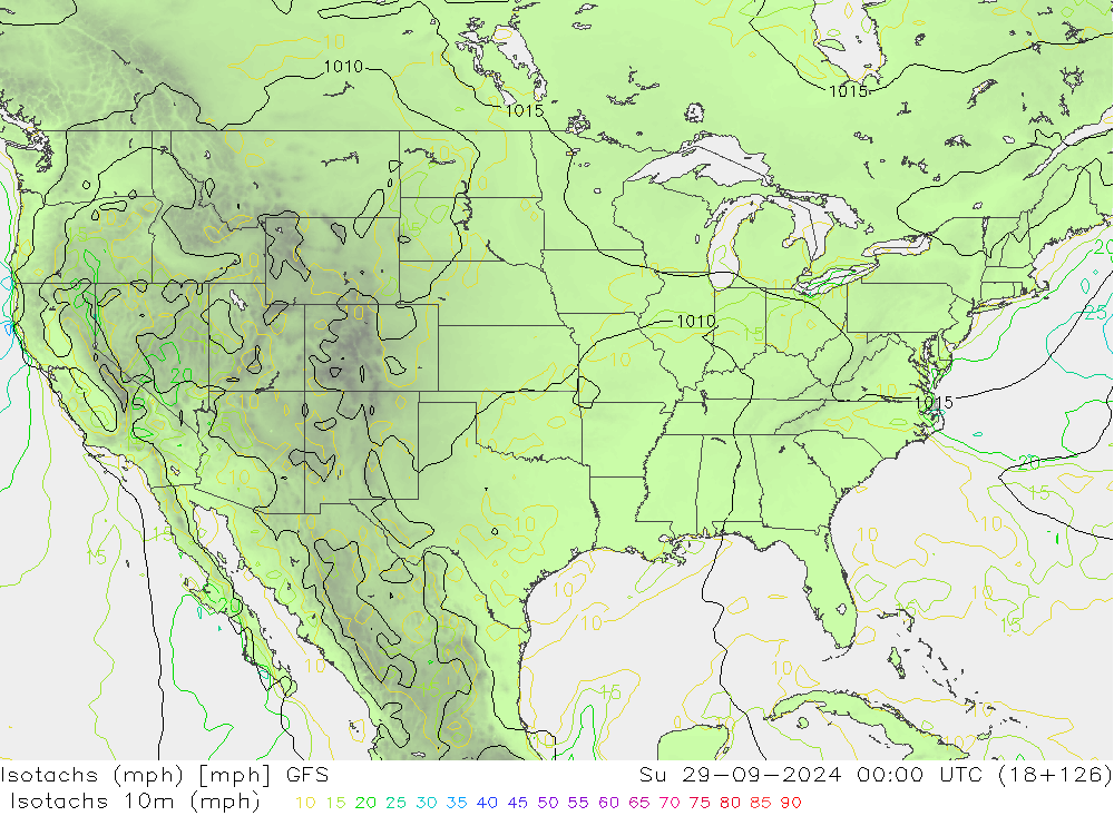 Isotachs (mph) GFS Setembro 2024