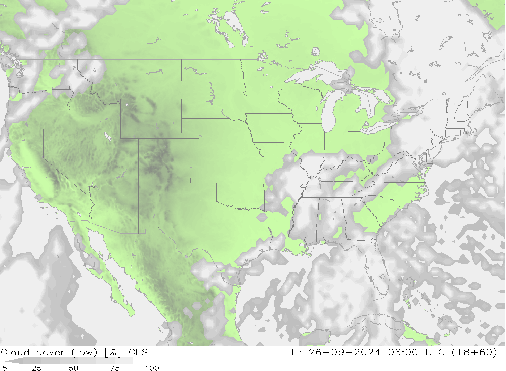 облака (низкий) GFS чт 26.09.2024 06 UTC