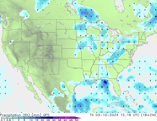 Totale neerslag (6h) GFS do 03.10.2024 18 UTC