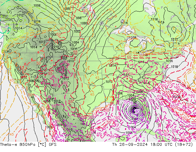 Theta-e 850hPa GFS jeu 26.09.2024 18 UTC