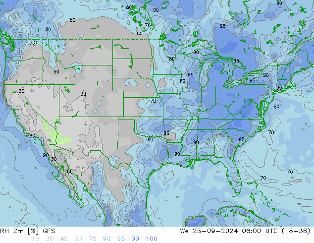 Humidité rel. 2m GFS mer 25.09.2024 06 UTC