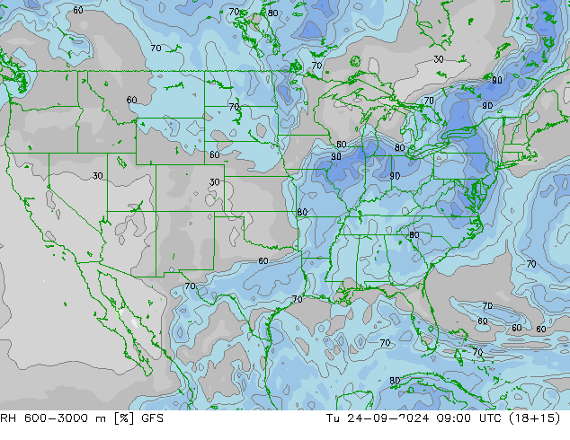 RH 600-3000 m GFS Ter 24.09.2024 09 UTC