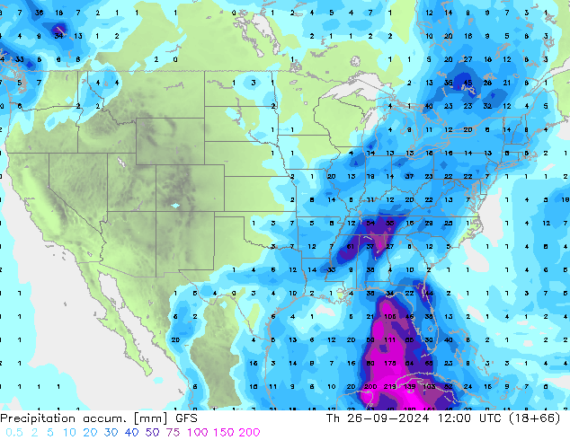 Precipitation accum. GFS czw. 26.09.2024 12 UTC