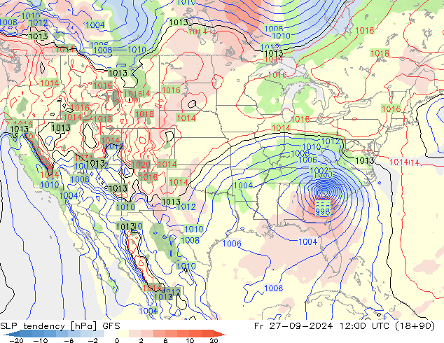 Tendance de pression  GFS ven 27.09.2024 12 UTC