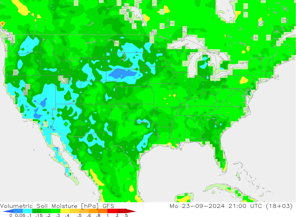 Volumetrisch bodemvocht GFS ma 23.09.2024 21 UTC