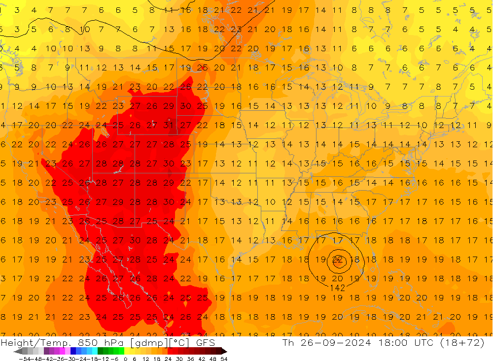 Z500/Rain (+SLP)/Z850 GFS Th 26.09.2024 18 UTC