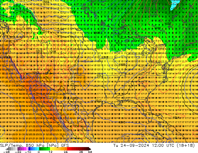 SLP/Temp. 850 hPa GFS Tu 24.09.2024 12 UTC