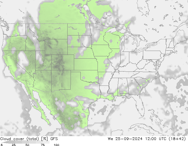 Nuages (total) GFS mer 25.09.2024 12 UTC