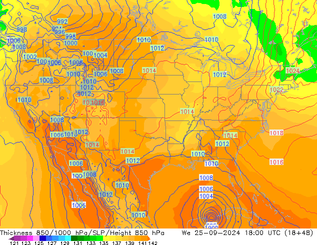 Thck 850-1000 hPa GFS St 25.09.2024 18 UTC