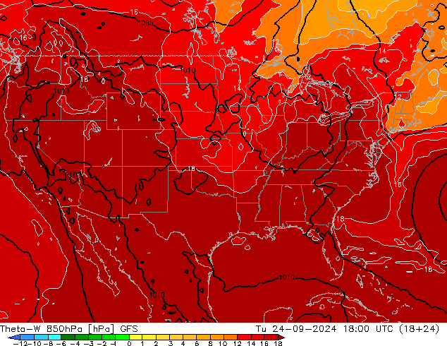 Theta-W 850hPa GFS  24.09.2024 18 UTC