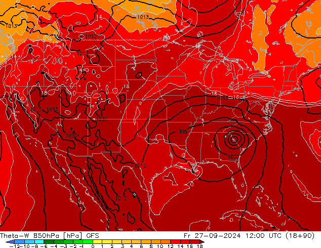 Theta-W 850hPa GFS Cu 27.09.2024 12 UTC