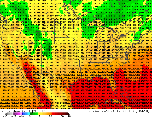 Sıcaklık Haritası (2m) GFS Sa 24.09.2024 12 UTC