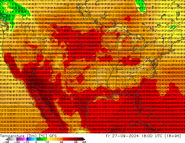 Temperature (2m) GFS Fr 27.09.2024 18 UTC