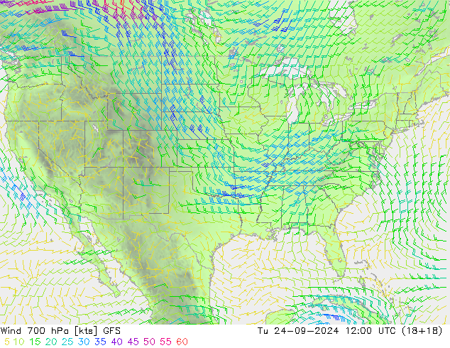 Wind 700 hPa GFS di 24.09.2024 12 UTC