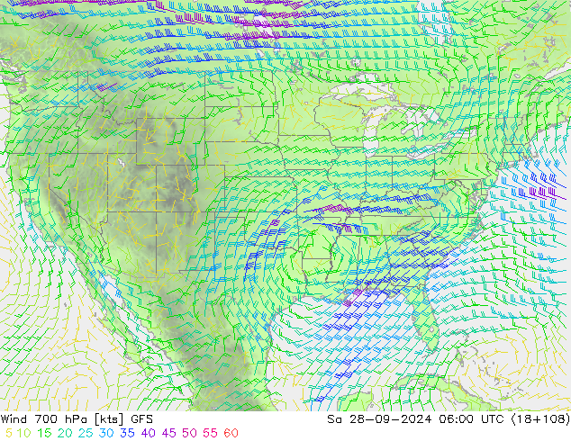 Wind 700 hPa GFS za 28.09.2024 06 UTC