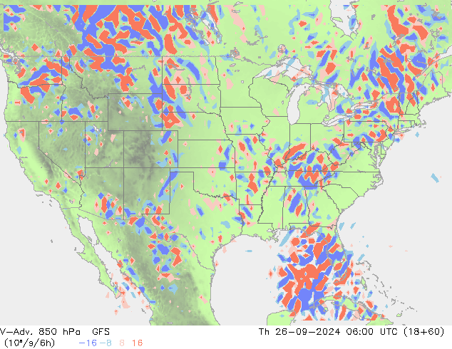 V-Adv. 850 hPa GFS czw. 26.09.2024 06 UTC