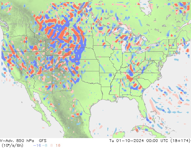 V-Adv. 850 hPa GFS mar 01.10.2024 00 UTC