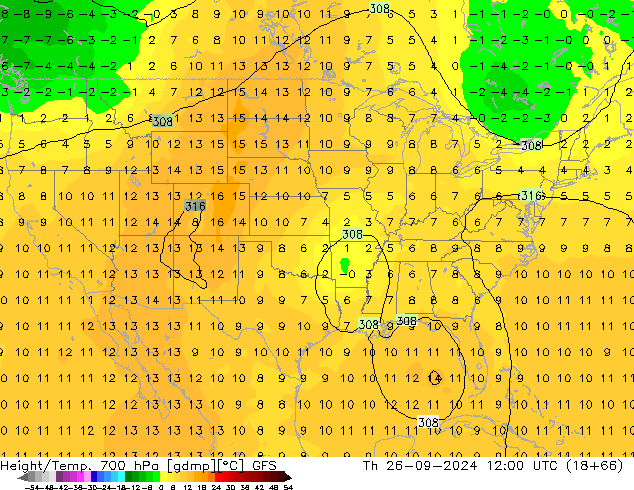 Height/Temp. 700 hPa GFS Do 26.09.2024 12 UTC