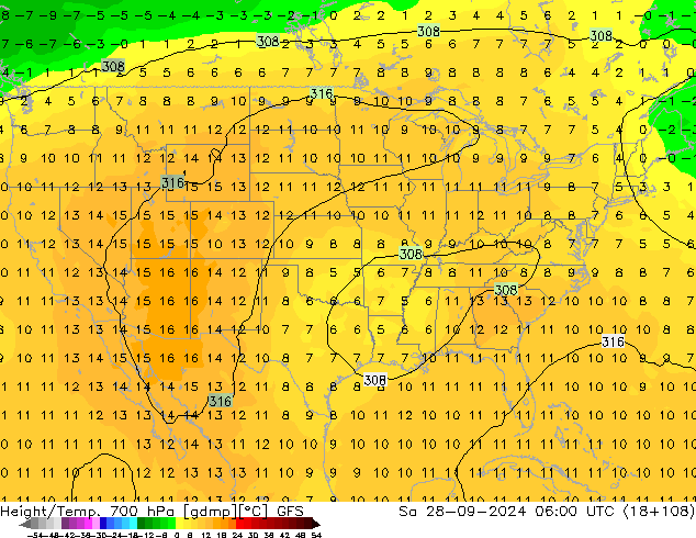 Height/Temp. 700 hPa GFS Sa 28.09.2024 06 UTC