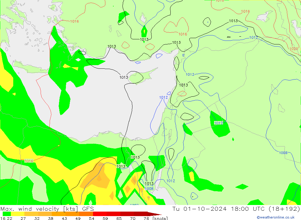 Maks. Rüzgar Hızı GFS Sa 01.10.2024 18 UTC