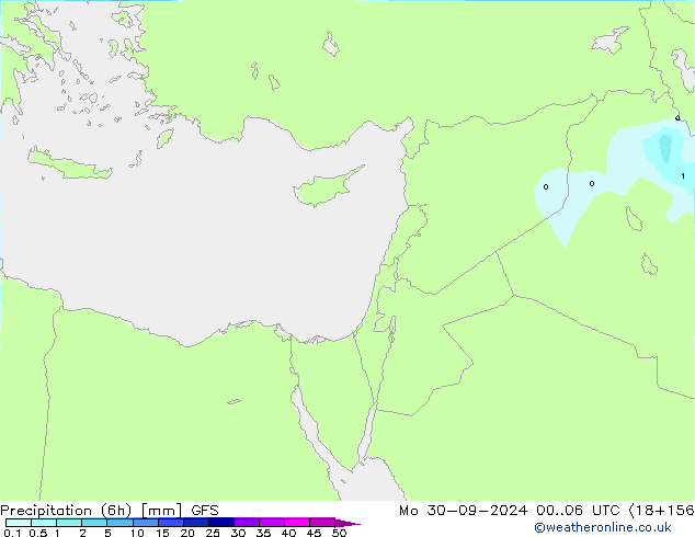 Precipitation (6h) GFS Mo 30.09.2024 06 UTC