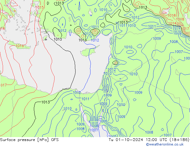 Atmosférický tlak GFS Út 01.10.2024 12 UTC