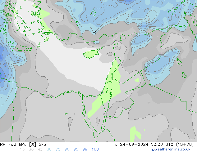 RH 700 hPa GFS Tu 24.09.2024 00 UTC