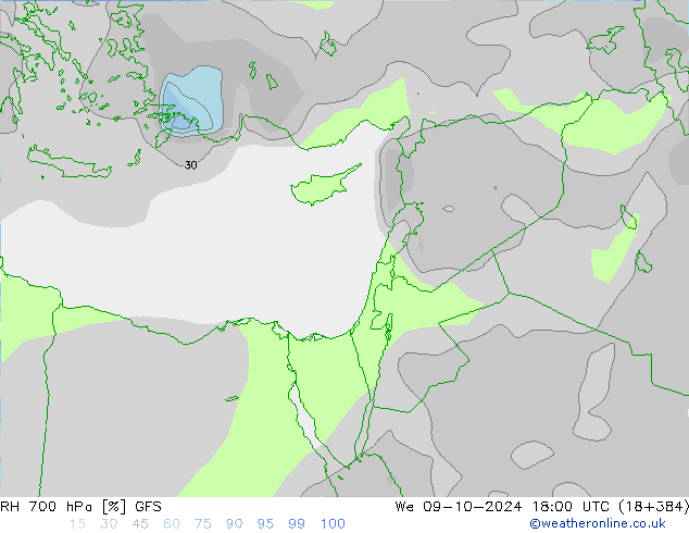 Humedad rel. 700hPa GFS mié 09.10.2024 18 UTC