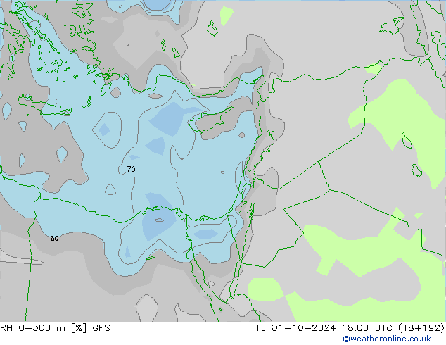 RH 0-300 m GFS вт 01.10.2024 18 UTC