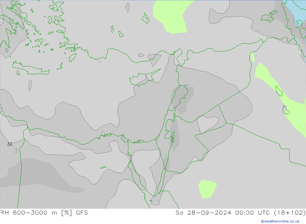 RH 600-3000 m GFS sab 28.09.2024 00 UTC