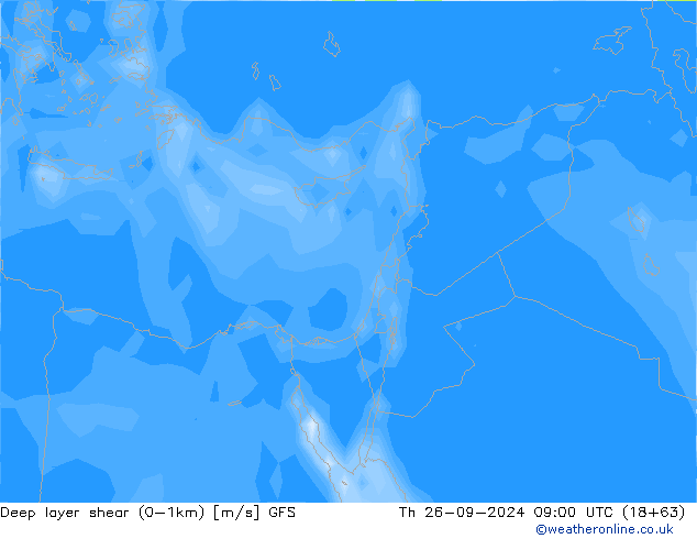 Deep layer shear (0-1km) GFS Th 26.09.2024 09 UTC