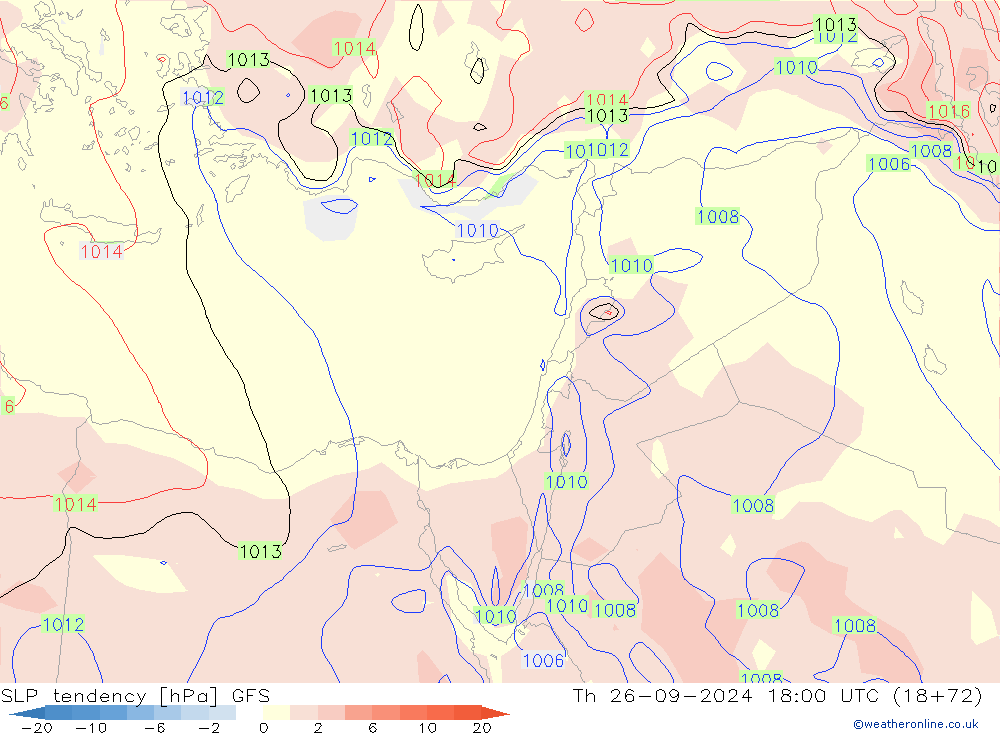 SLP tendency GFS Čt 26.09.2024 18 UTC