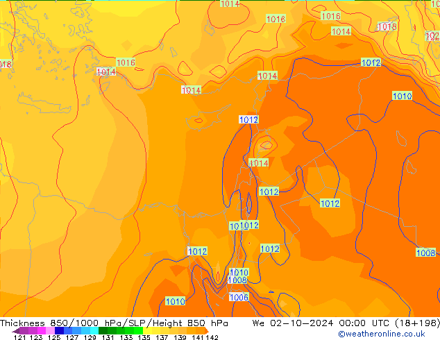 850-1000 hPa Kalınlığı GFS Çar 02.10.2024 00 UTC