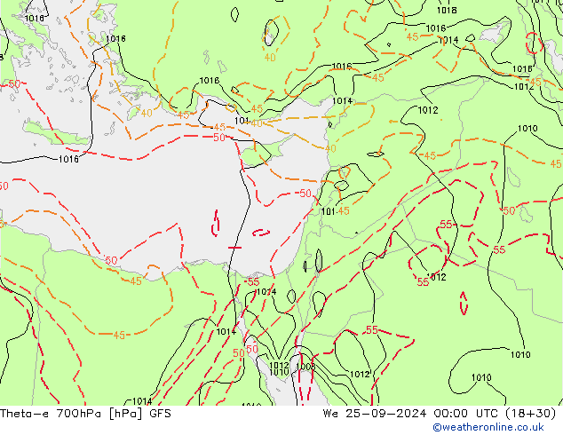 Theta-e 700hPa GFS St 25.09.2024 00 UTC