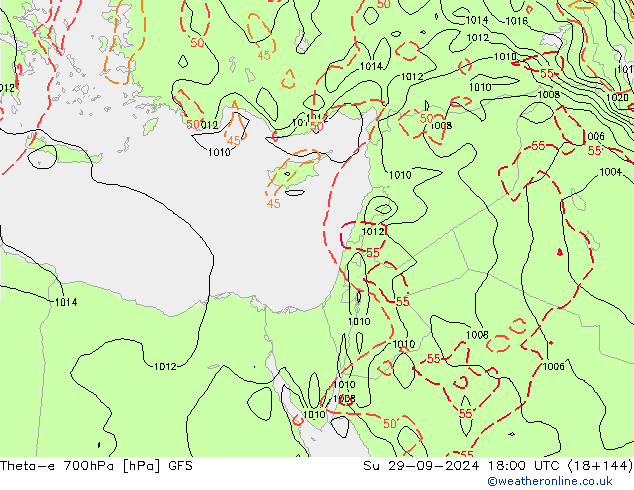 Theta-e 700hPa GFS  29.09.2024 18 UTC