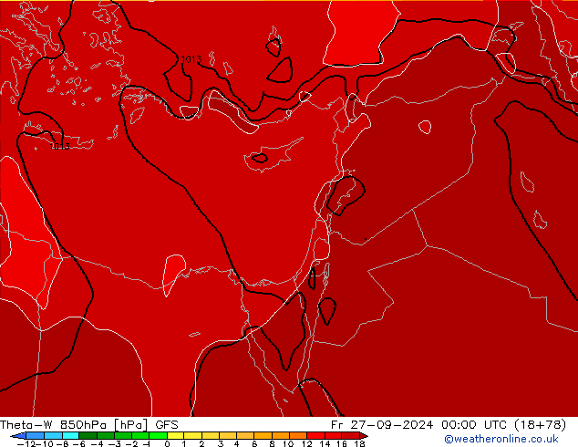 Theta-W 850hPa GFS vie 27.09.2024 00 UTC