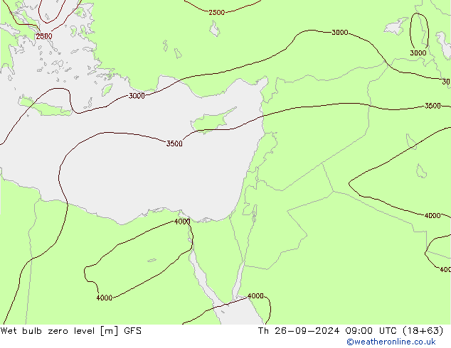 Wet bulb zero level GFS Th 26.09.2024 09 UTC