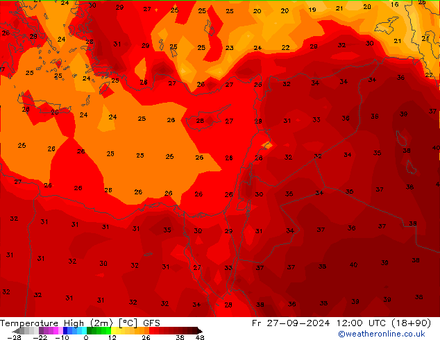 Höchstwerte (2m) GFS Fr 27.09.2024 12 UTC